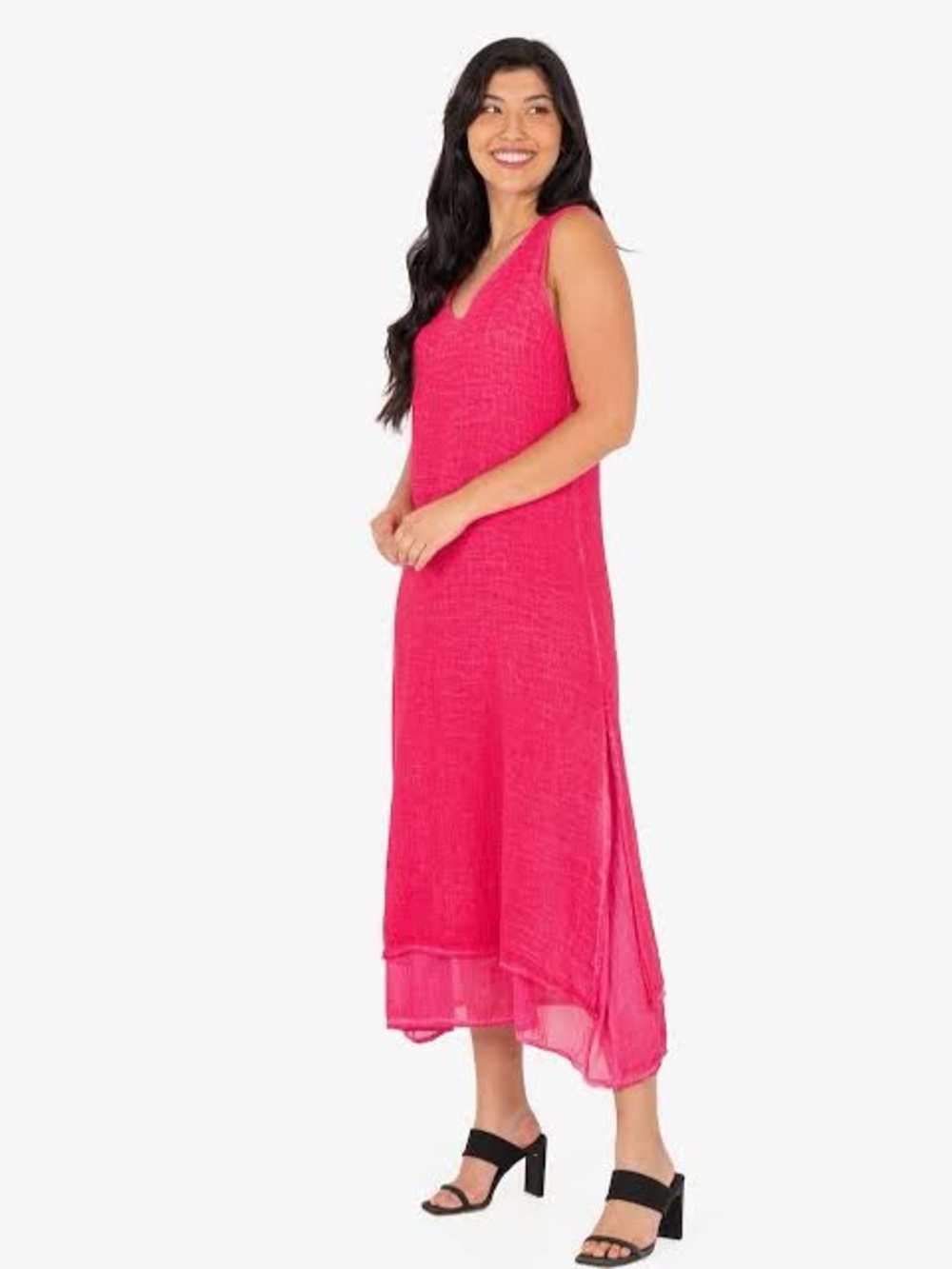 NWT - Italian Linen Cotton Midi Dress - Raspberry